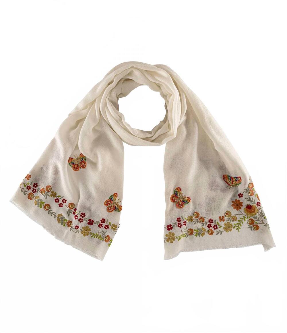 NEW JODI ROSE women's butterfly border scarf in white multi